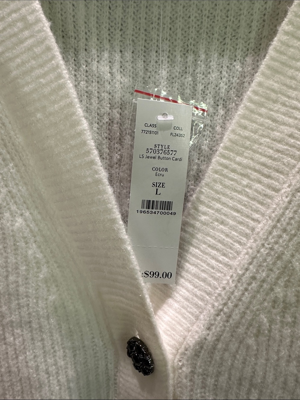 White House Black Market Ivory Jewel Button Knit Cardigan Sweater L